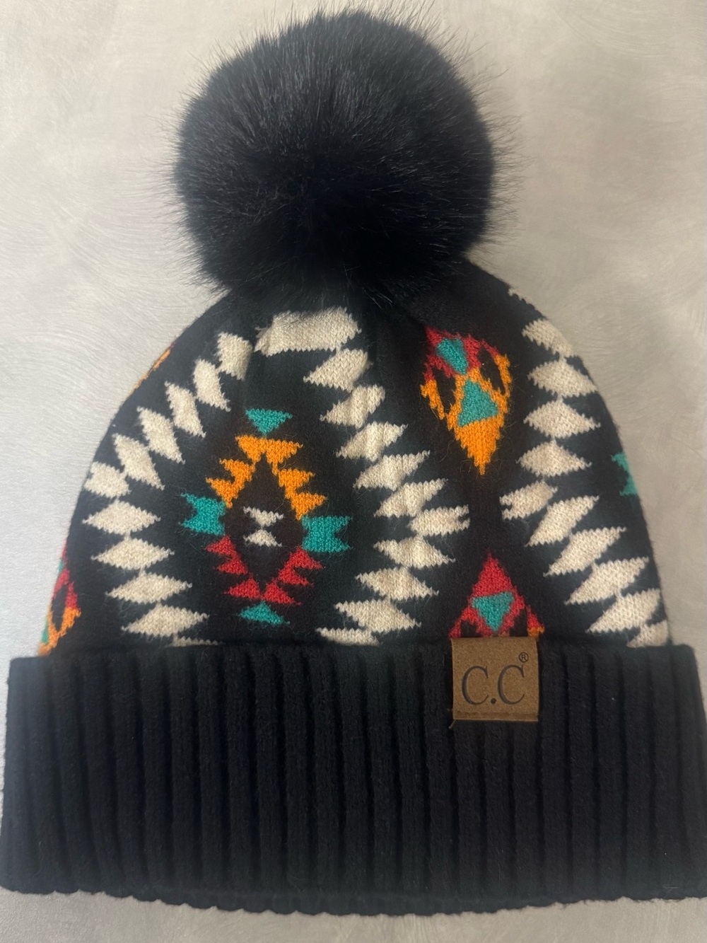 C.C womens
Black Aztec Pom Beanie Hat